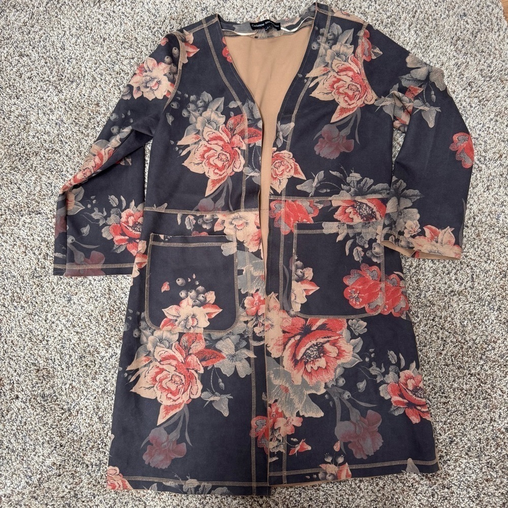 Catherine Malandrino Floral Open Front Cardigan Jacket | Size Small - Picture 2 of 6